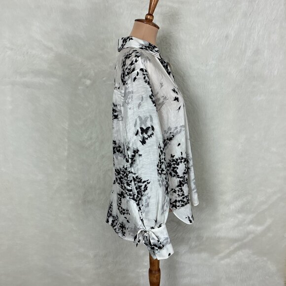 Allsaints Black White Butterfly Print Long Sleeve Leyla Orsino Shirt Blouse US 6 - Picture 6 of 8